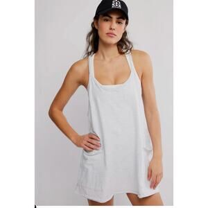 Free People FP Movement Hot Shot Mini Dress Medium | Heather White Light Gray